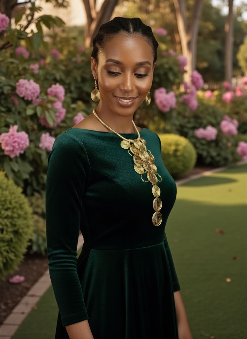 Gold Spiral Oversized Crystal Statement Necklace & Earrings Set – Bold Fashion Jewellery