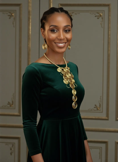 Gold Spiral Oversized Crystal Statement Necklace & Earrings Set – Bold Fashion Jewellery