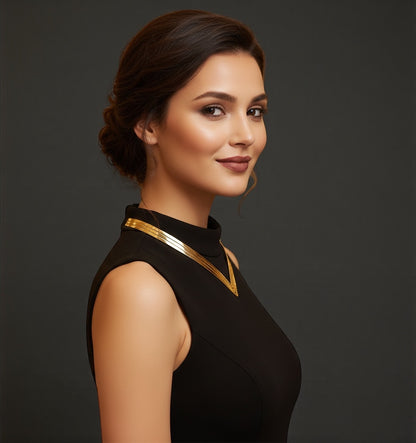 Classic Layered V-Shape Metal Collar Choker Necklace – Gold & Silver Statement Jewellery