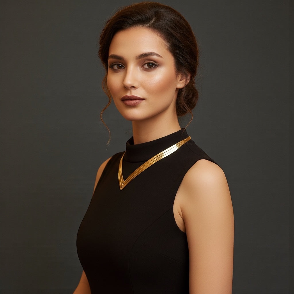 Classic Layered V-Shape Metal Collar Choker Necklace – Gold & Silver Statement Jewellery