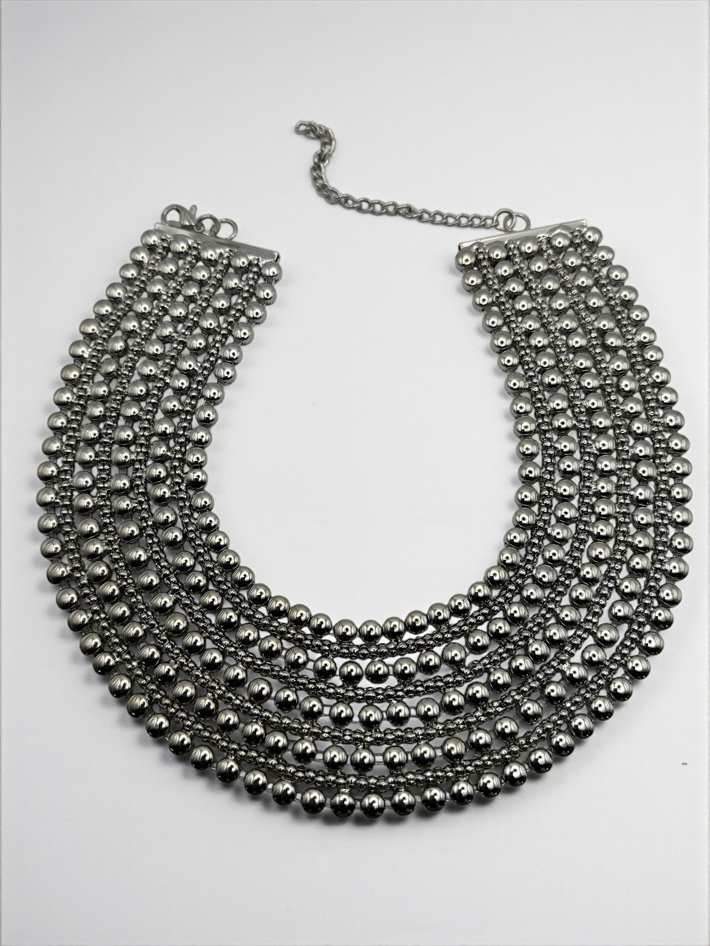 Luxurious Multi-Layer Silver Beaded Statement Choker Necklace - Fatisha Boutique #