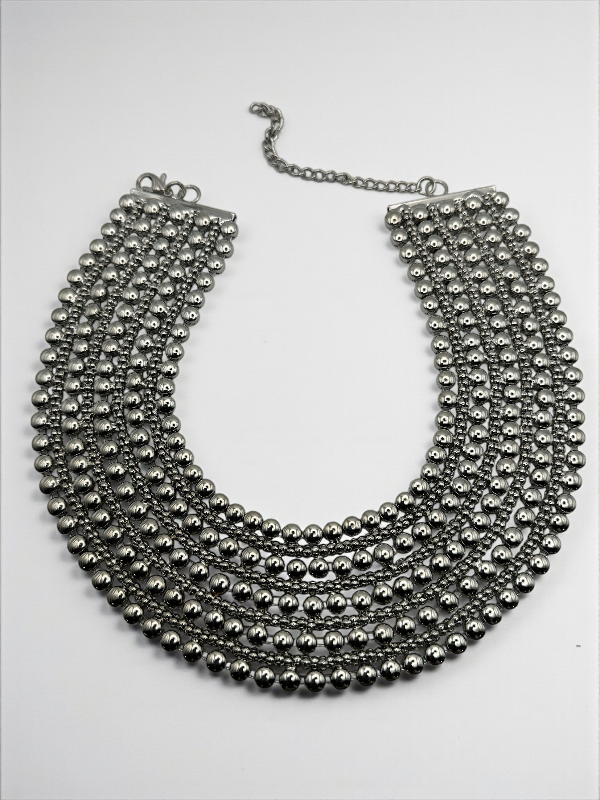 Luxurious Multi-Layer Silver Beaded Statement Choker Necklace - Fatisha Boutique #