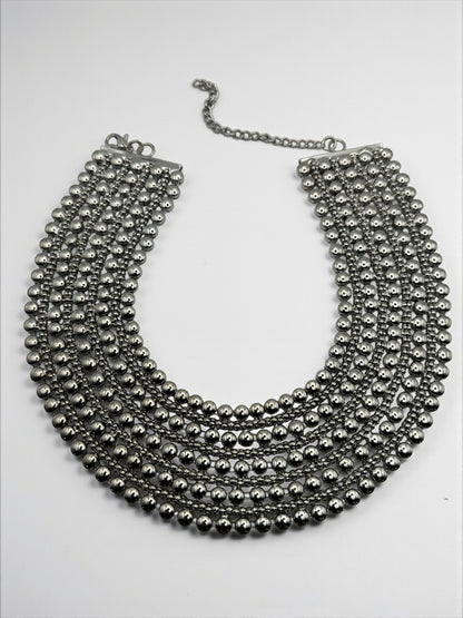 Luxurious Multi-Layer Silver Beaded Statement Choker Necklace - Fatisha Boutique #