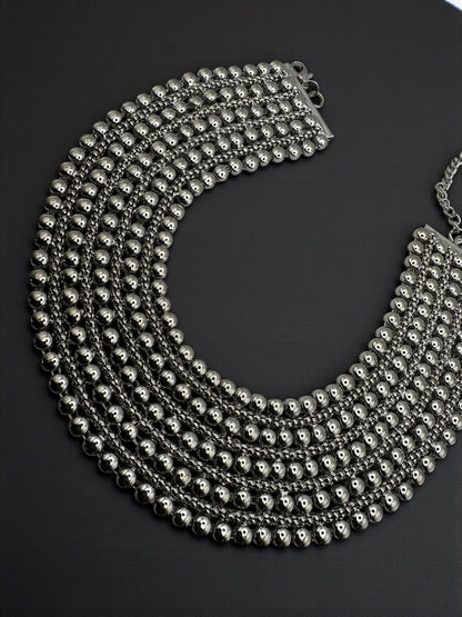 Luxurious Multi-Layer Silver Beaded Statement Choker Necklace - Fatisha Boutique #