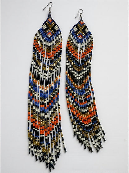 Extra Long Multicoloured Beaded Dangle Earrings – Authentic African Ethnic Statement Jewellery - Fatisha Boutique #