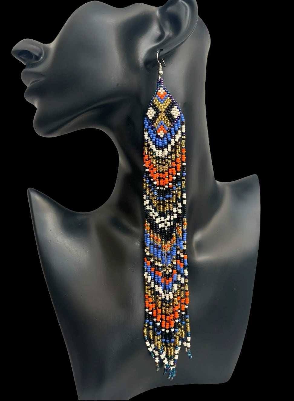 Extra Long Multicoloured Beaded Dangle Earrings – Authentic African Ethnic Statement Jewellery - Fatisha Boutique #