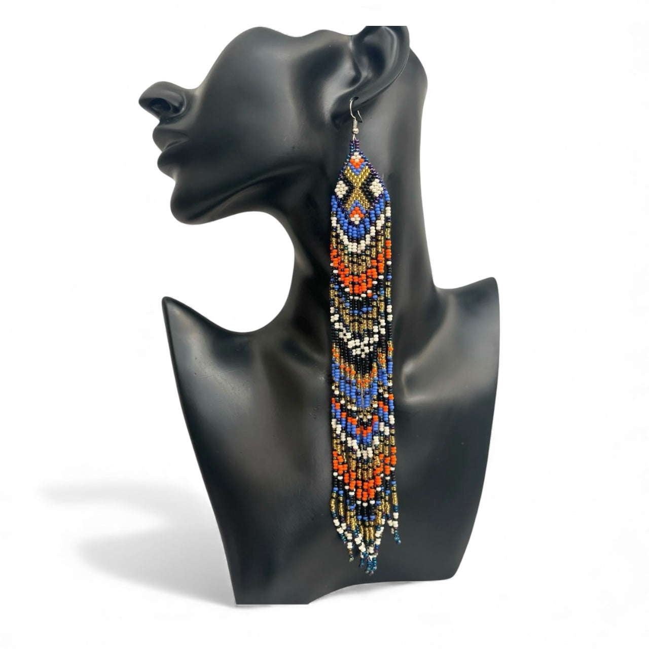 Extra Long Multicoloured Beaded Dangle Earrings – Authentic African Ethnic Statement Jewellery - Fatisha Boutique #