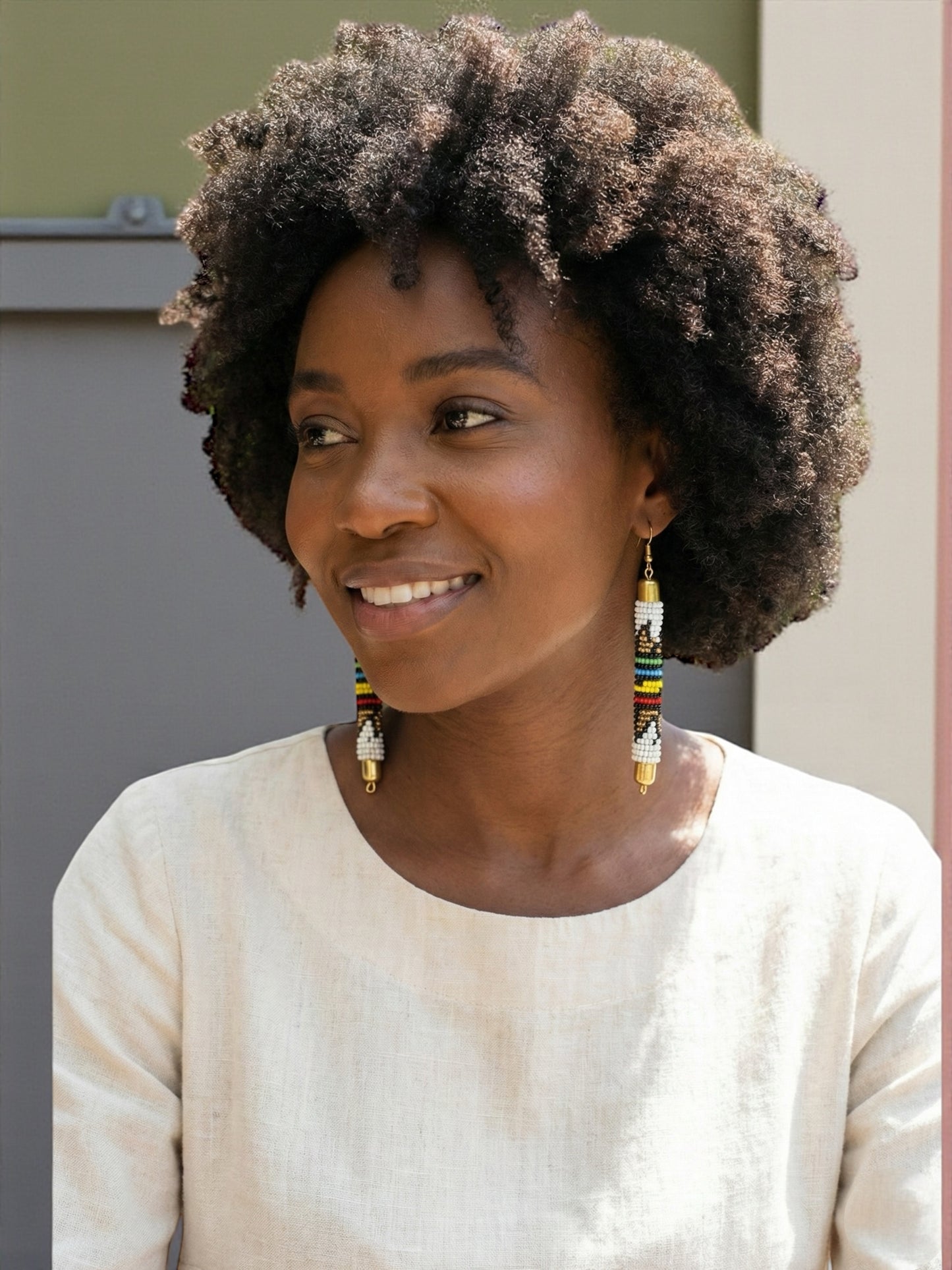 Handmade Multicoloured African Beaded Dangle Earrings – Tribal Maasai Inspired Boho Long Dangle Jewellery - Fatisha Boutique #