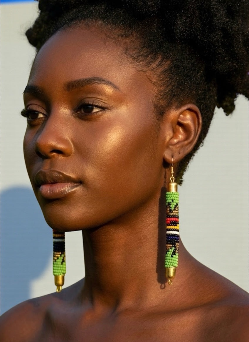 Handmade Multicoloured African Beaded Dangle Earrings – Tribal Maasai Inspired Boho Long Dangle Jewellery - Fatisha Boutique #