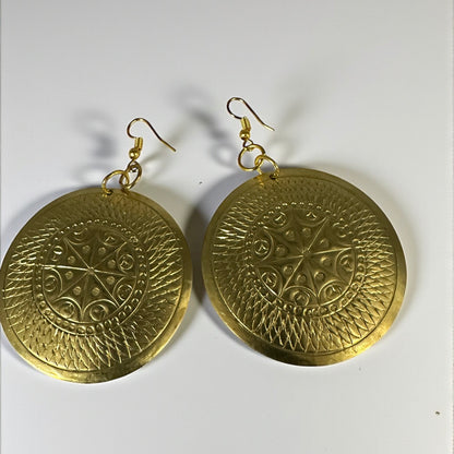 Authentic African Engraved Brass Dangle Earrings – 8cm Tribal Ethnic Statement Jewellery - Fatisha Boutique #
