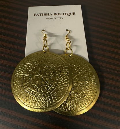 Authentic African Engraved Brass Dangle Earrings – 8cm Tribal Ethnic Statement Jewellery - Fatisha Boutique #