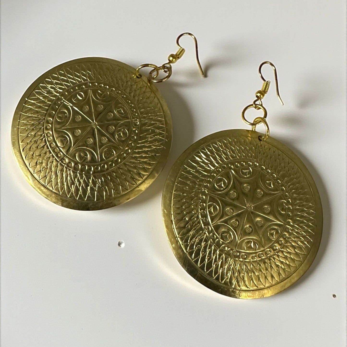 Authentic African Engraved Brass Dangle Earrings – 8cm Tribal Ethnic Statement Jewellery - Fatisha Boutique #