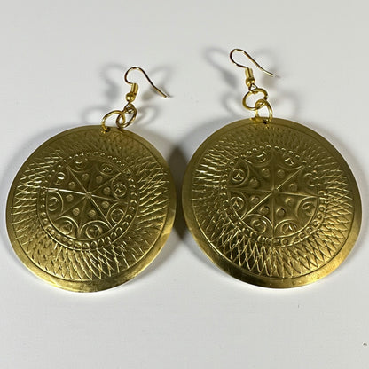 Authentic African Engraved Brass Dangle Earrings – 8cm Tribal Ethnic Statement Jewellery - Fatisha Boutique #