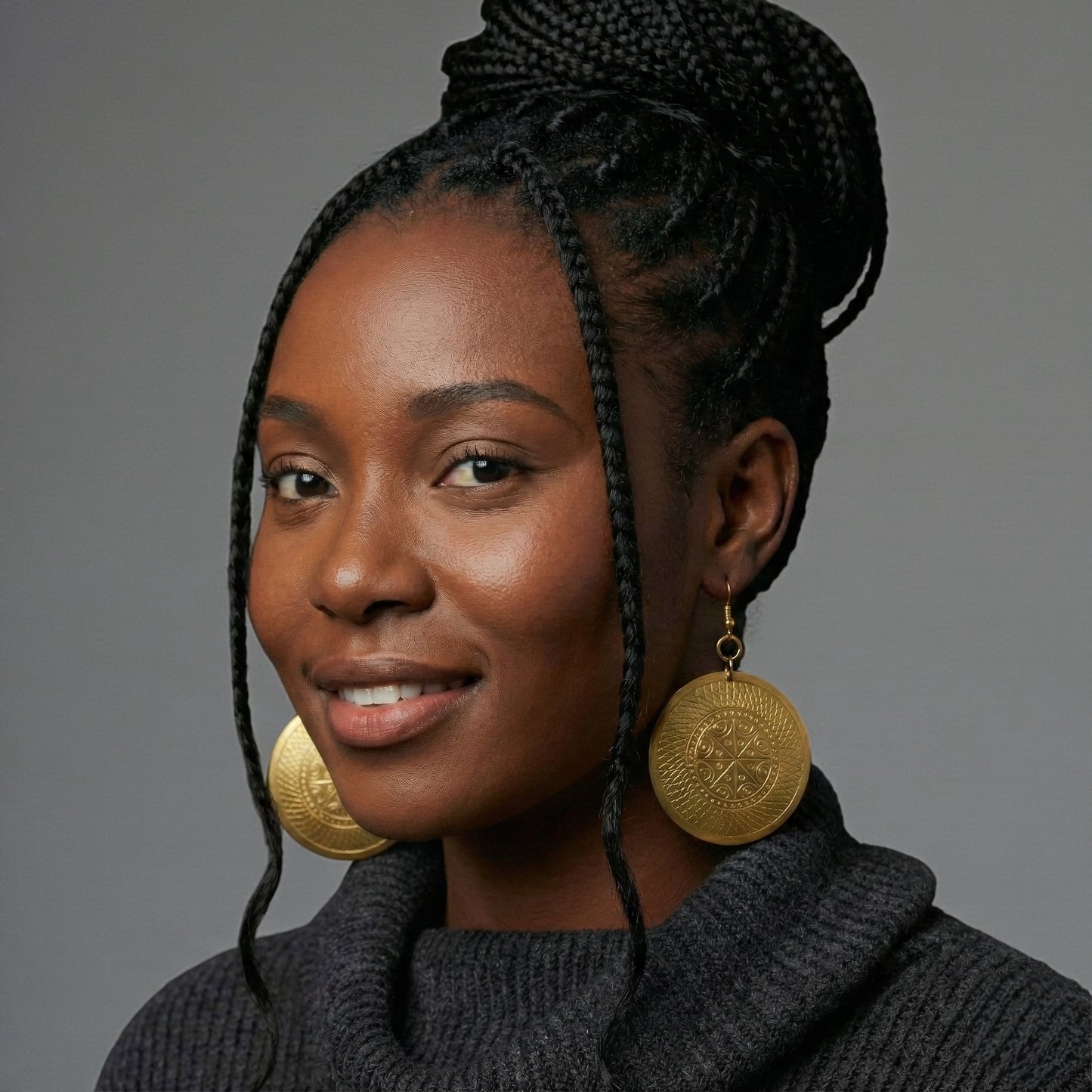 Authentic African Engraved Brass Dangle Earrings – 8cm Tribal Ethnic Statement Jewellery - Fatisha Boutique #