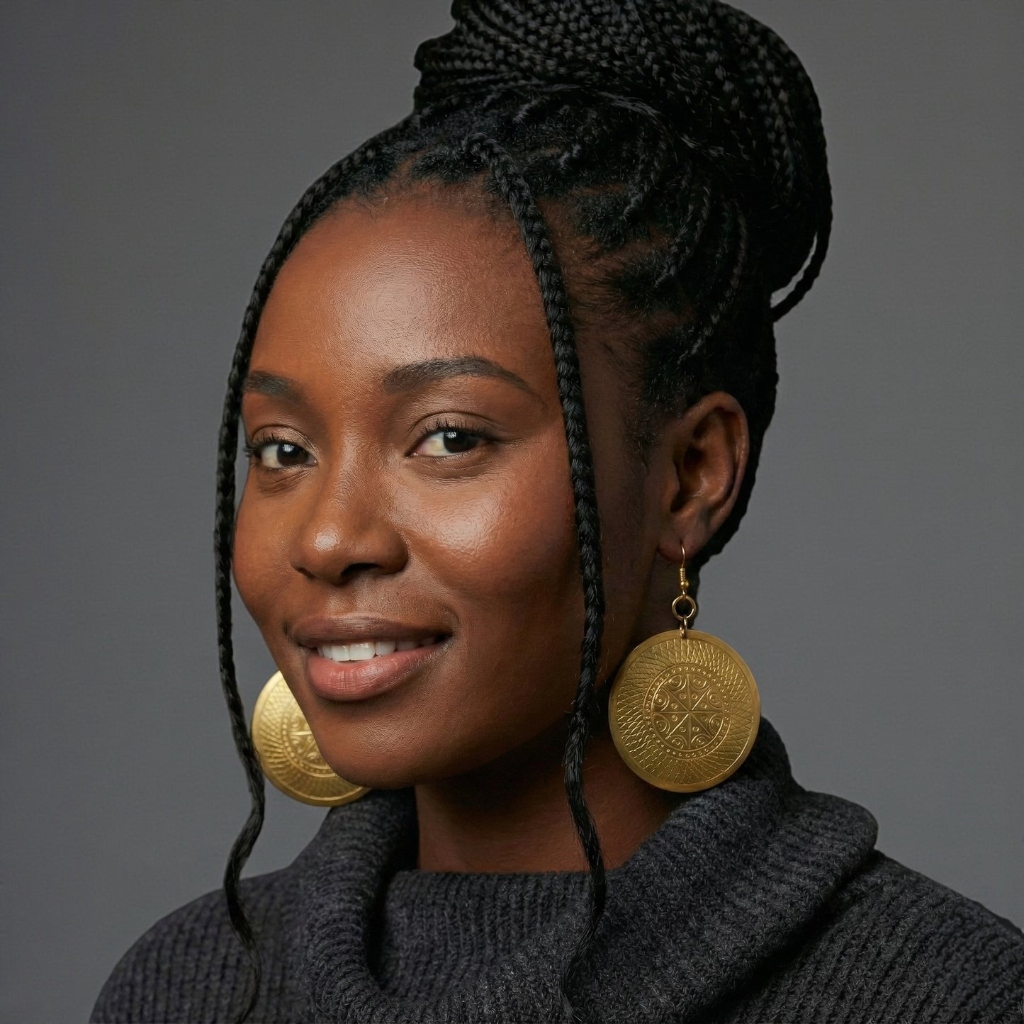 Authentic African Engraved Brass Dangle Earrings – 8cm Tribal Ethnic Statement Jewellery - Fatisha Boutique #