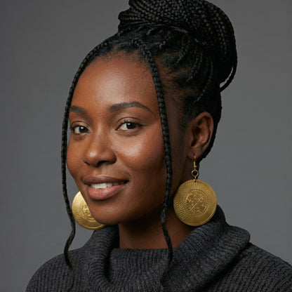 Authentic African Engraved Brass Dangle Earrings – 8cm Tribal Ethnic Statement Jewellery - Fatisha Boutique #