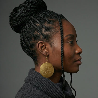 Authentic African Engraved Brass Dangle Earrings – 8cm Tribal Ethnic Statement Jewellery - Fatisha Boutique #