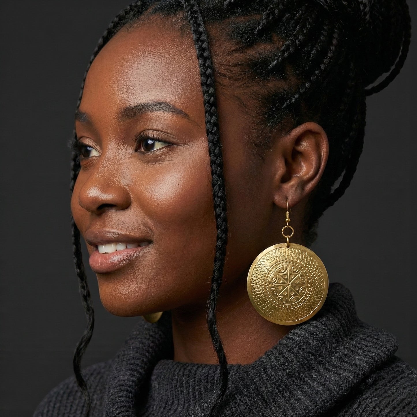 Authentic African Engraved Brass Dangle Earrings – 8cm Tribal Ethnic Statement Jewellery - Fatisha Boutique #