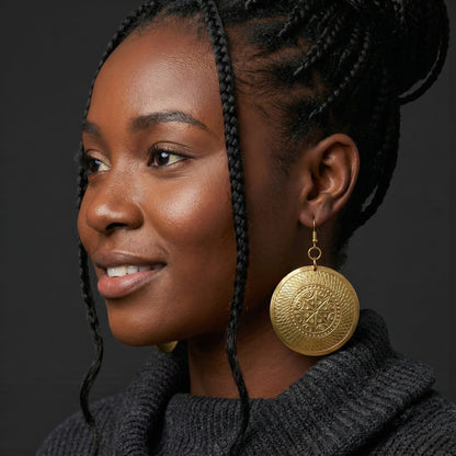 Authentic African Engraved Brass Dangle Earrings – 8cm Tribal Ethnic Statement Jewellery - Fatisha Boutique #
