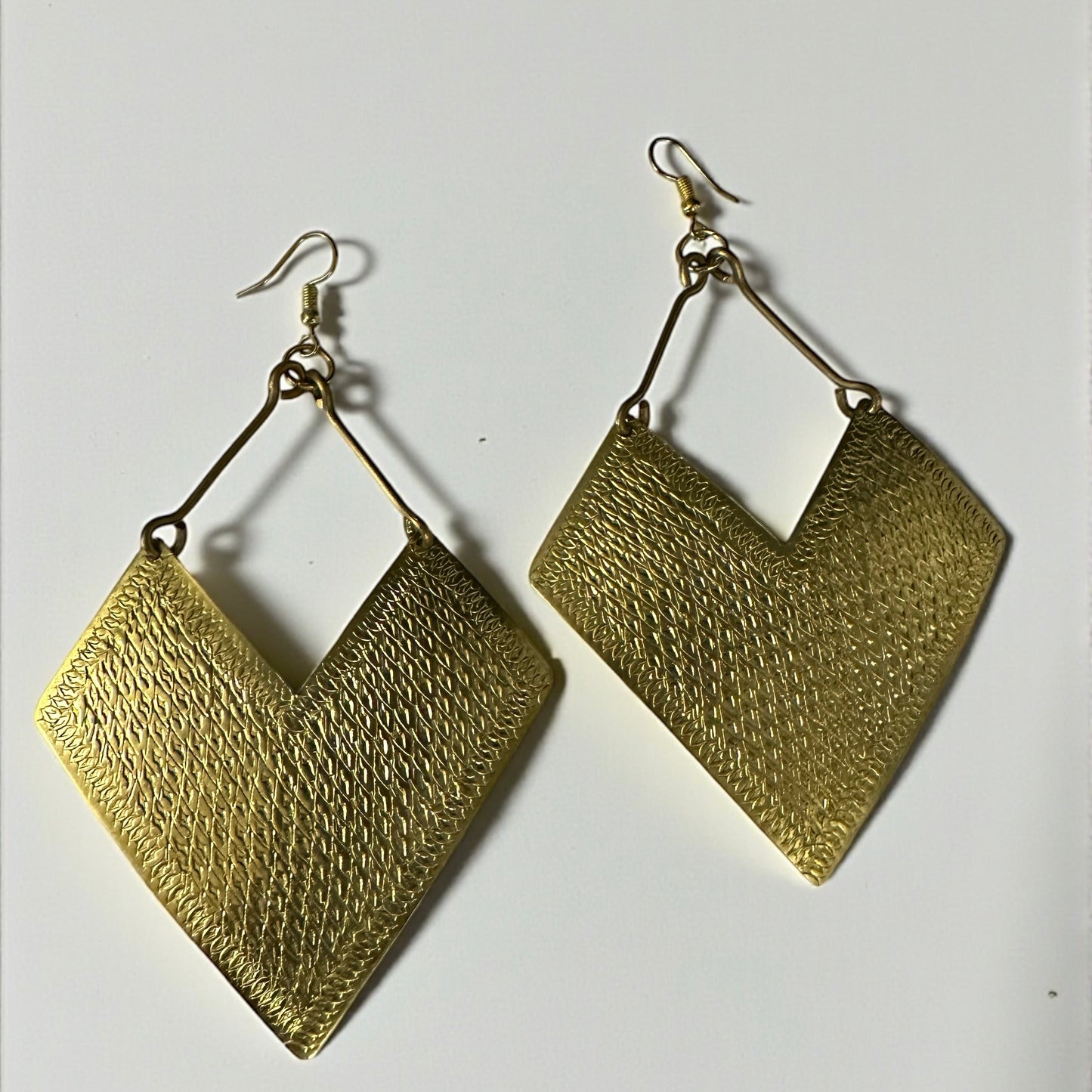 Handcrafted African Engraved Brass Chevron Dangle Earrings – Bold Tribal Statement - Fatisha Boutique #