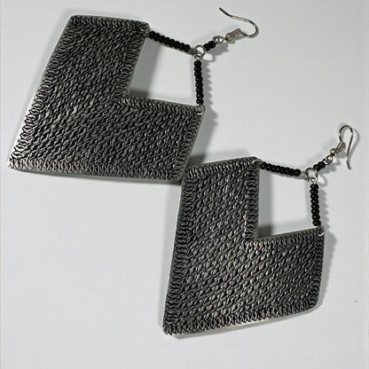 Authentic African Silver Engraved Dangle Earrings – Handcrafted Tribal Statement Jewellery - Fatisha Boutique #
