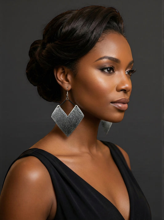 Authentic African Silver Engraved Dangle Earrings – Handcrafted Tribal Statement Jewellery