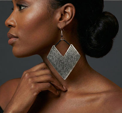 Authentic African Silver Engraved Dangle Earrings – Handcrafted Tribal Statement Jewellery - Fatisha Boutique #