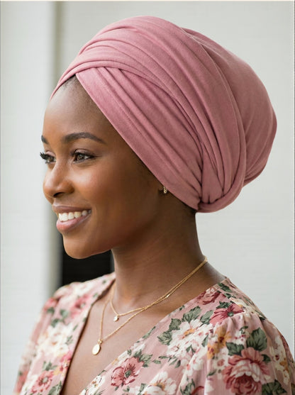 Pink Long Stretch Jersey Headwrap – Soft Elastic Turban Head Wrap Scarf for Protective Styling & Fashion Looks - Fatisha Boutique #
