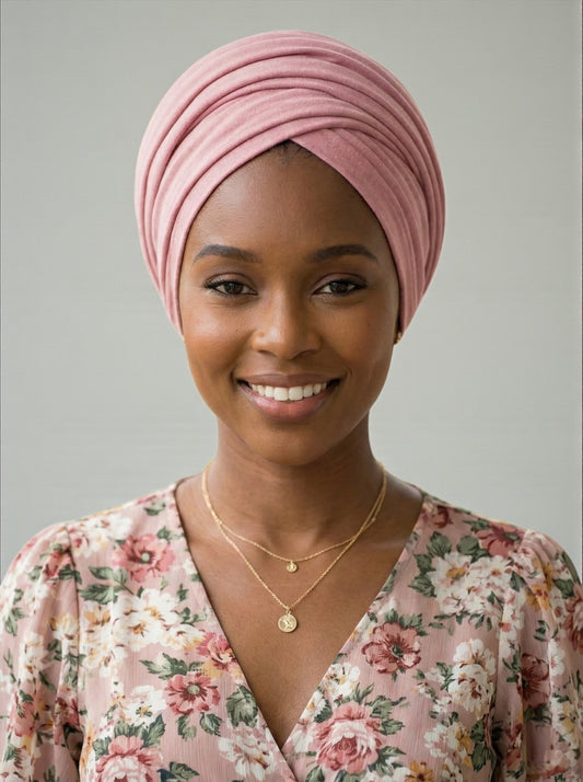 Pink Long Stretch Jersey Headwrap – Soft Elastic Turban Head Wrap Scarf for Protective Styling & Fashion Looks - Fatisha Boutique #