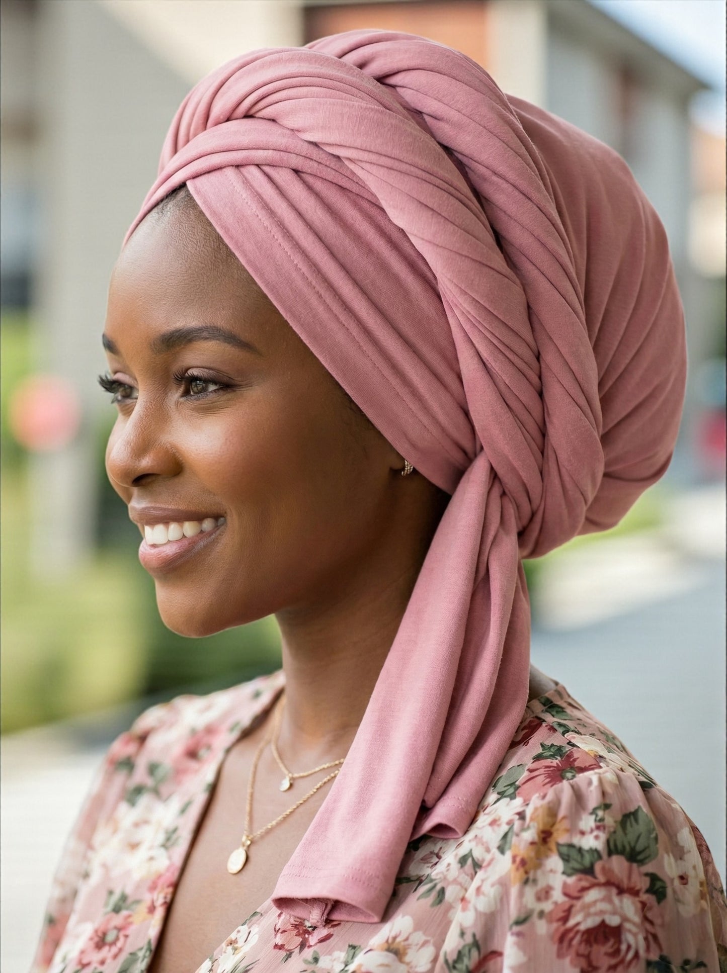 Pink Long Stretch Jersey Headwrap – Soft Elastic Turban Head Wrap Scarf for Protective Styling & Fashion Looks - Fatisha Boutique #