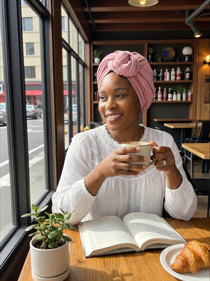 Pink Long Stretch Jersey Headwrap – Soft Elastic Turban Head Wrap Scarf for Protective Styling & Fashion Looks - Fatisha Boutique #