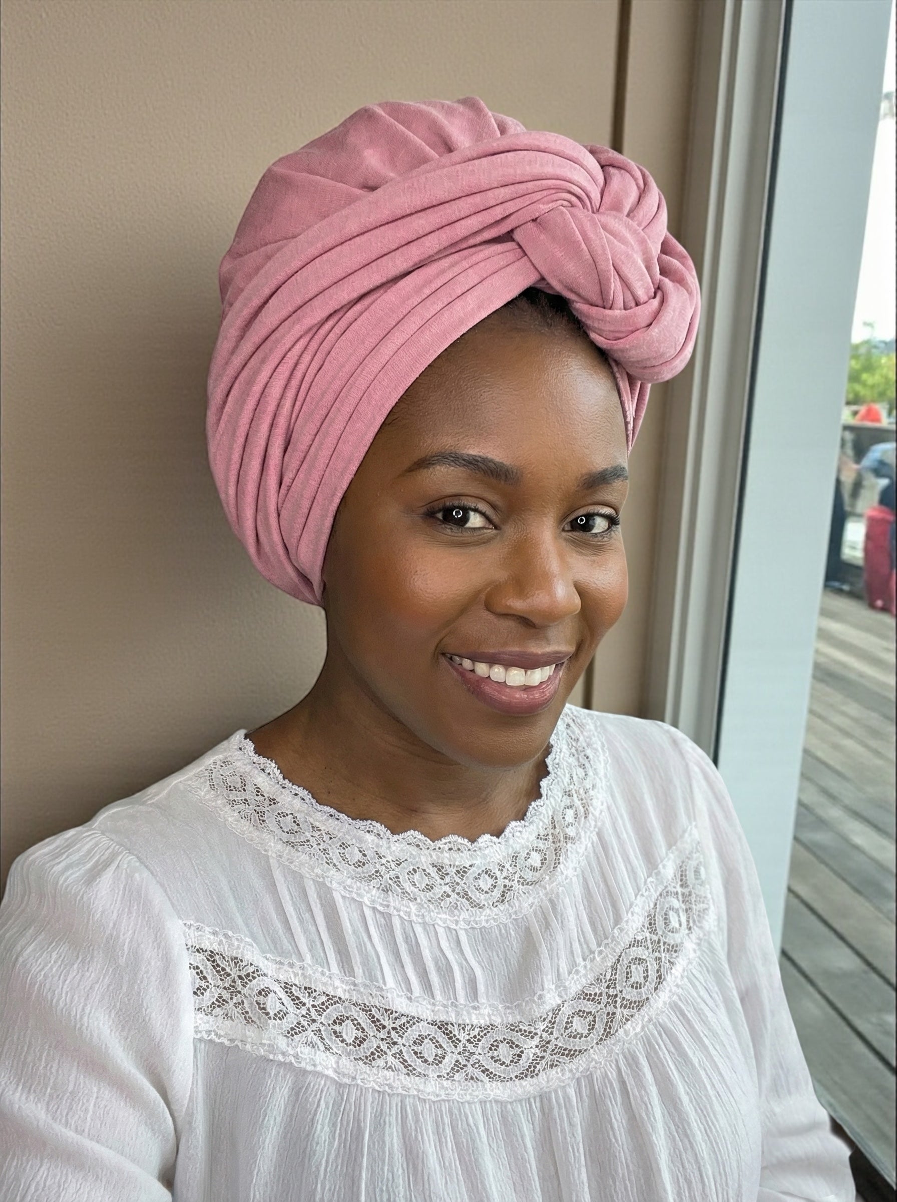 Pink Long Stretch Jersey Headwrap – Soft Elastic Turban Head Wrap Scarf for Protective Styling & Fashion Looks - Fatisha Boutique #
