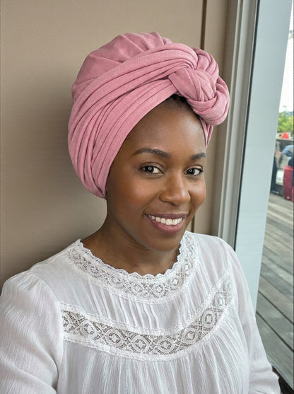 Pink Long Stretch Jersey Headwrap – Soft Elastic Turban Head Wrap Scarf for Protective Styling & Fashion Looks - Fatisha Boutique #