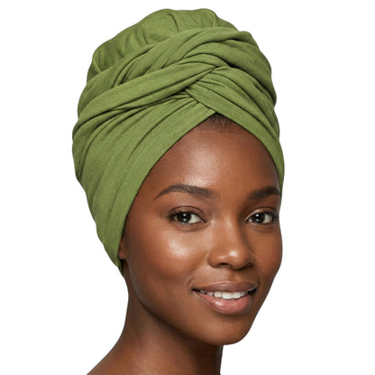 Green Long Stretch Jersey Headwrap – Soft Elastic Turban Head Wrap Scarf for Protective Styling & Fashion Looks - Fatisha Boutique #
