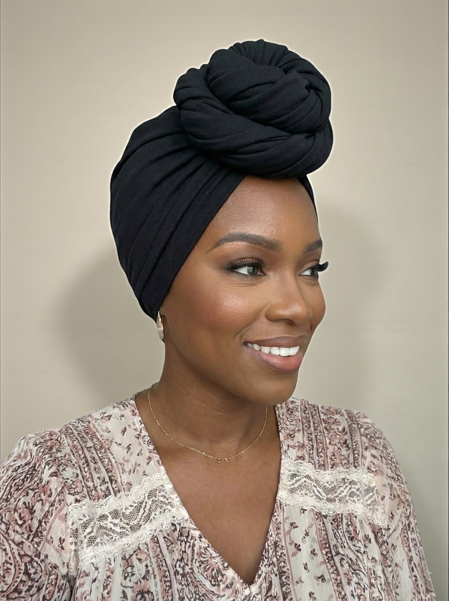 Black Long Stretch Jersey Headwrap – Soft Elastic Turban Head Wrap Scarf for Protective Styling & Fashion Looks - Fatisha Boutique # Fatisha Boutique