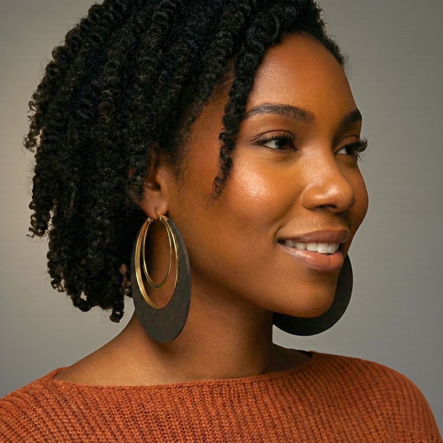 Ethnic Wooden Hoop Earrings – Minimalist Afrocentric Wood & Metal Statement Jewellery - Fatisha Boutique #