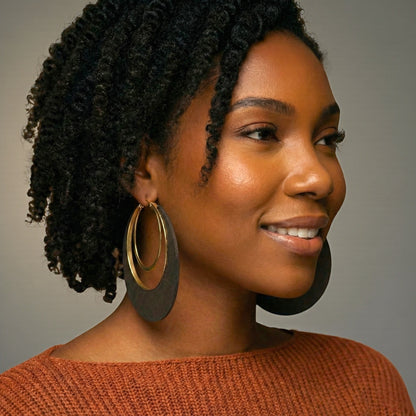 Ethnic Wooden Hoop Earrings – Minimalist Afrocentric Wood & Metal Statement Jewellery - Fatisha Boutique #