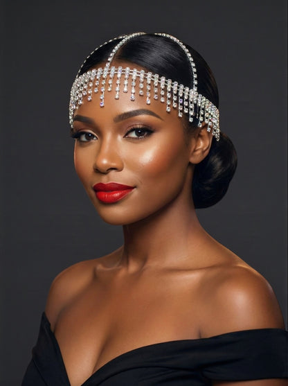 Luxury Crystal Diamante Rhinestone Multi-Layered Tassels Headpiece – Elegant Bridal & Evening Hair Jewellery - Fatisha Boutique #