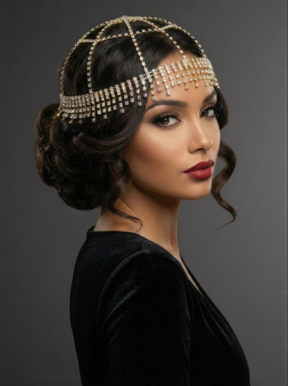 Luxury Crystal Diamante Rhinestone Multi-Layered Tassels Headpiece – Elegant Bridal & Evening Hair Jewellery - Fatisha Boutique #