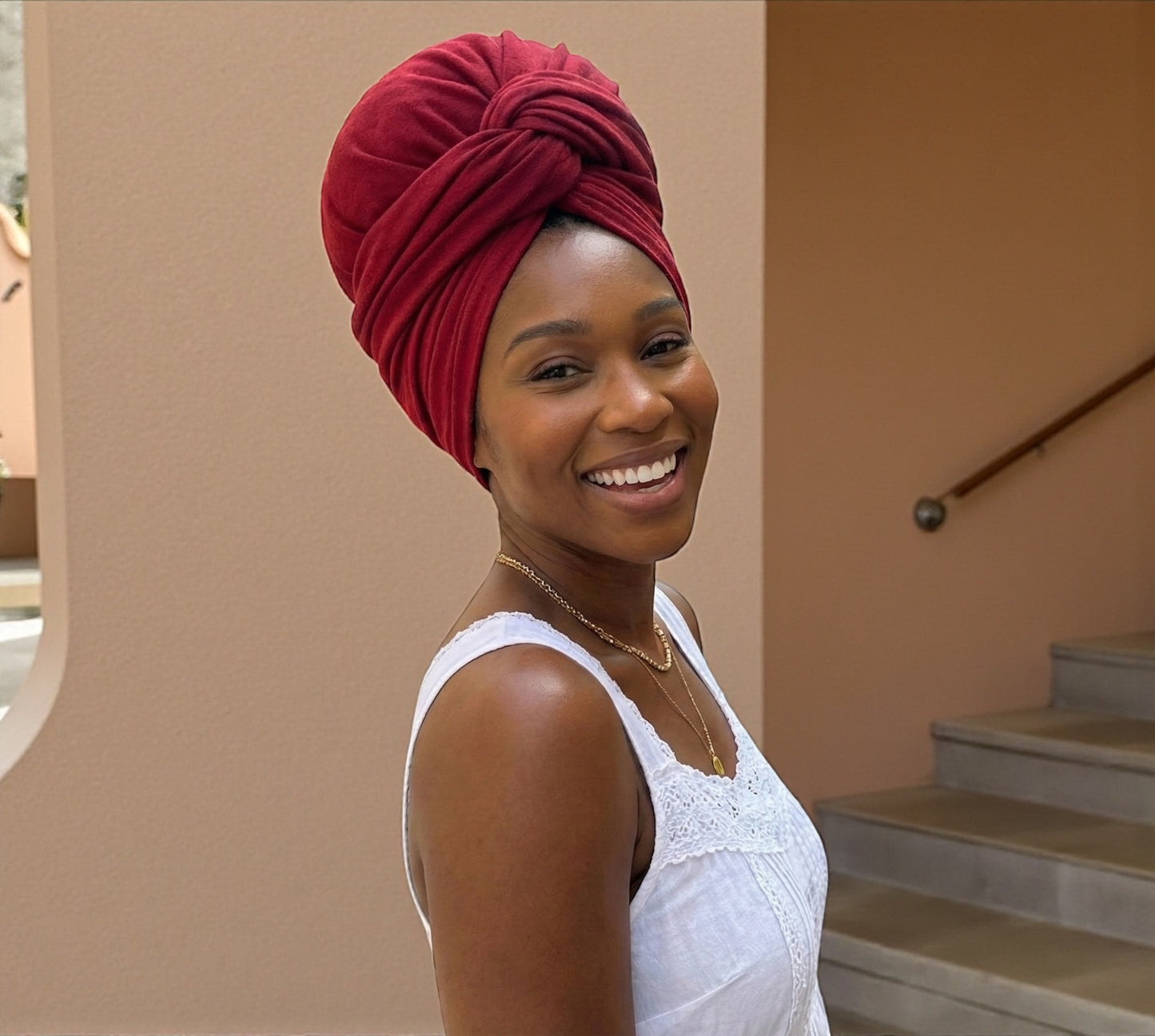 Red Long Stretch Jersey Headwrap – Soft Elastic Turban Head Wrap Scarf for Protective Styling & Fashion Looks - Fatisha Boutique # Fatisha Boutique