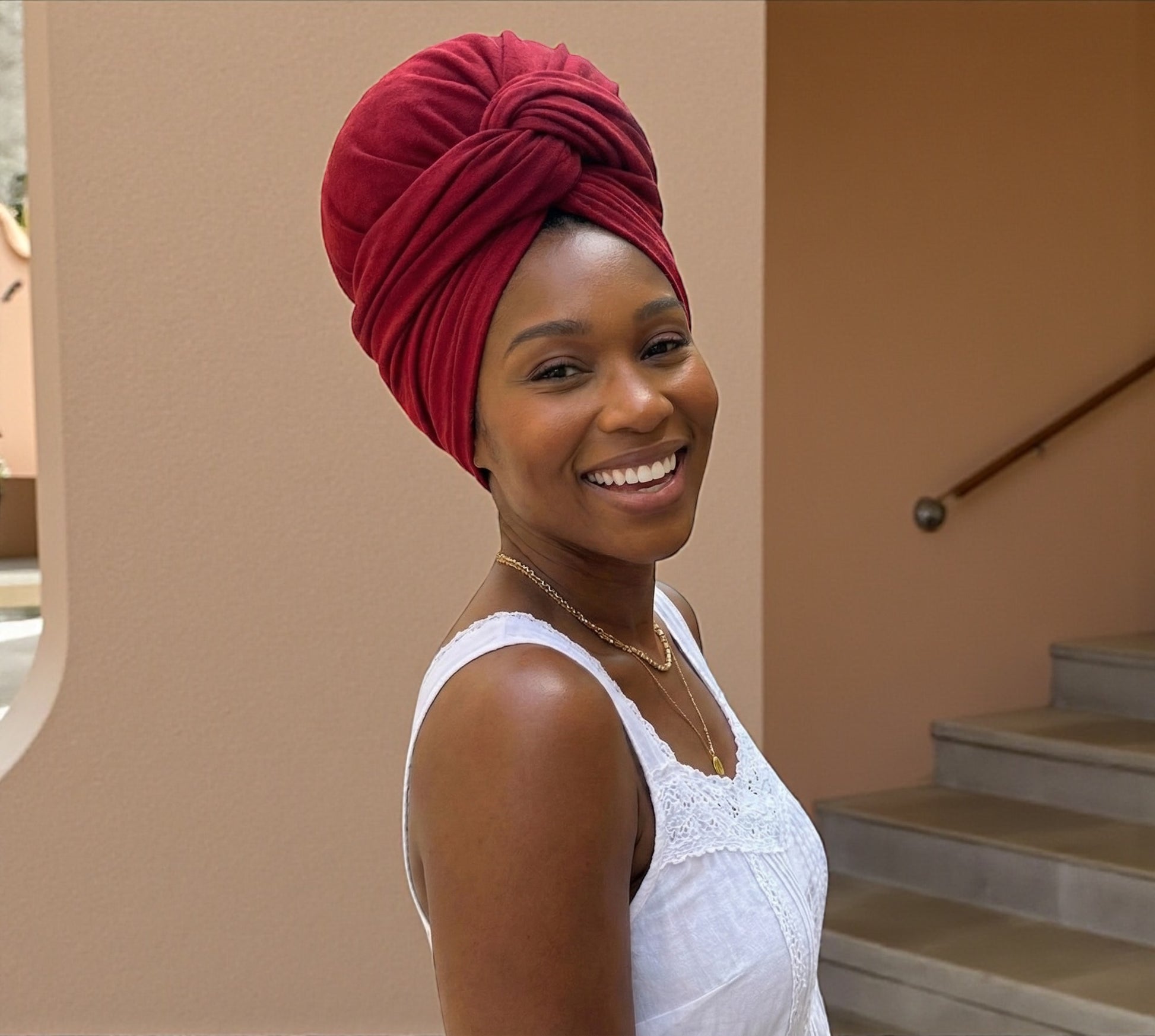 Red Long Stretch Jersey Headwrap – Soft Elastic Turban Head Wrap Scarf for Protective Styling & Fashion Looks - Fatisha Boutique #
