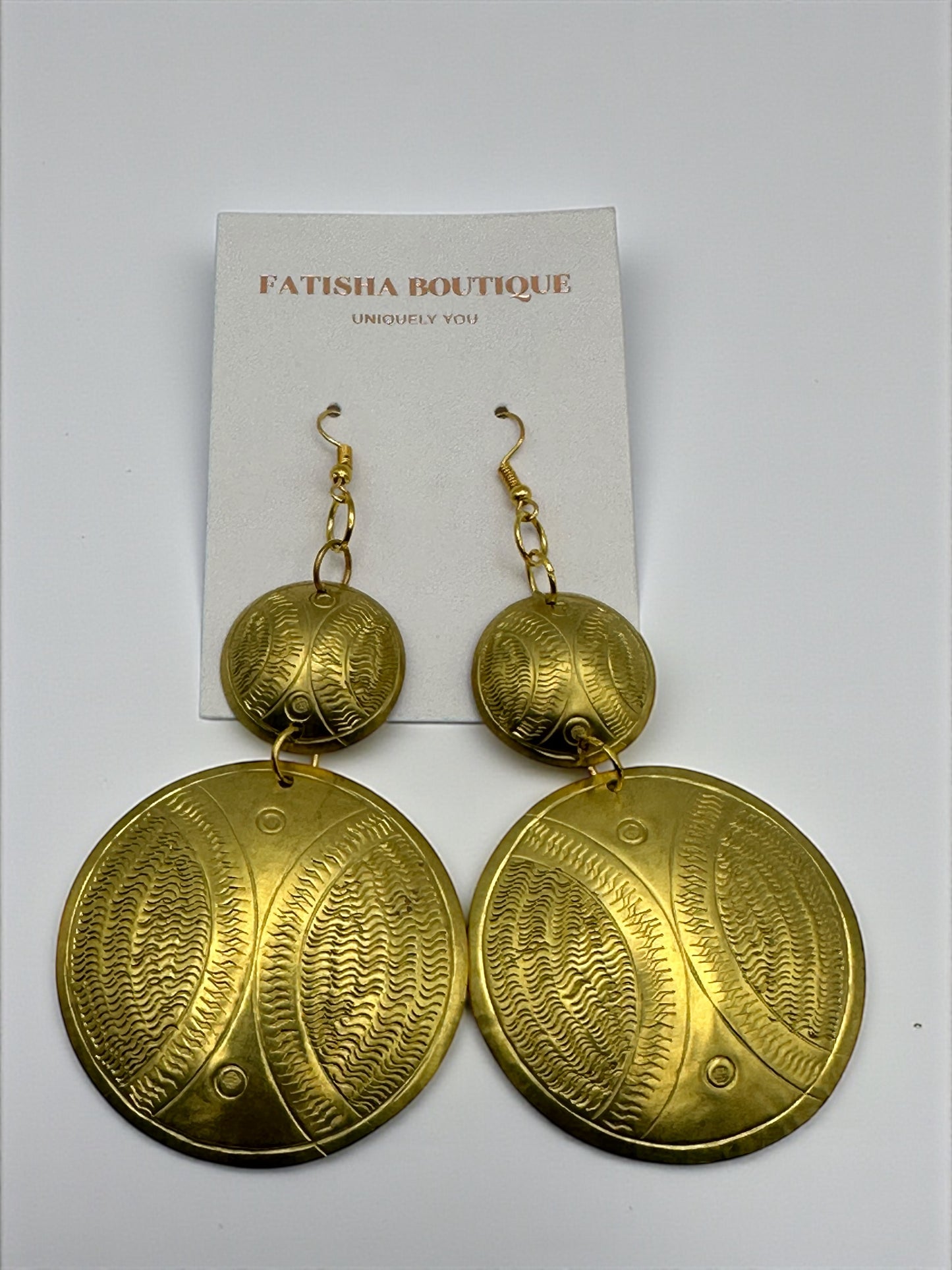 Authentic African Long Engraved Brass Dangle Earrings – Gold Afrocentric Statement Jewellery - Fatisha Boutique #