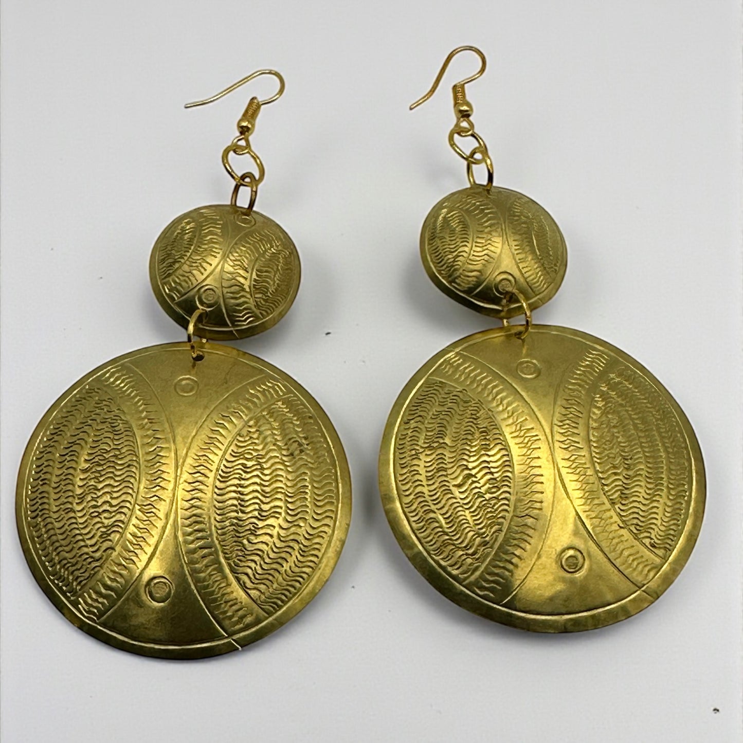 Authentic African Long Engraved Brass Dangle Earrings – Gold Afrocentric Statement Jewellery - Fatisha Boutique #