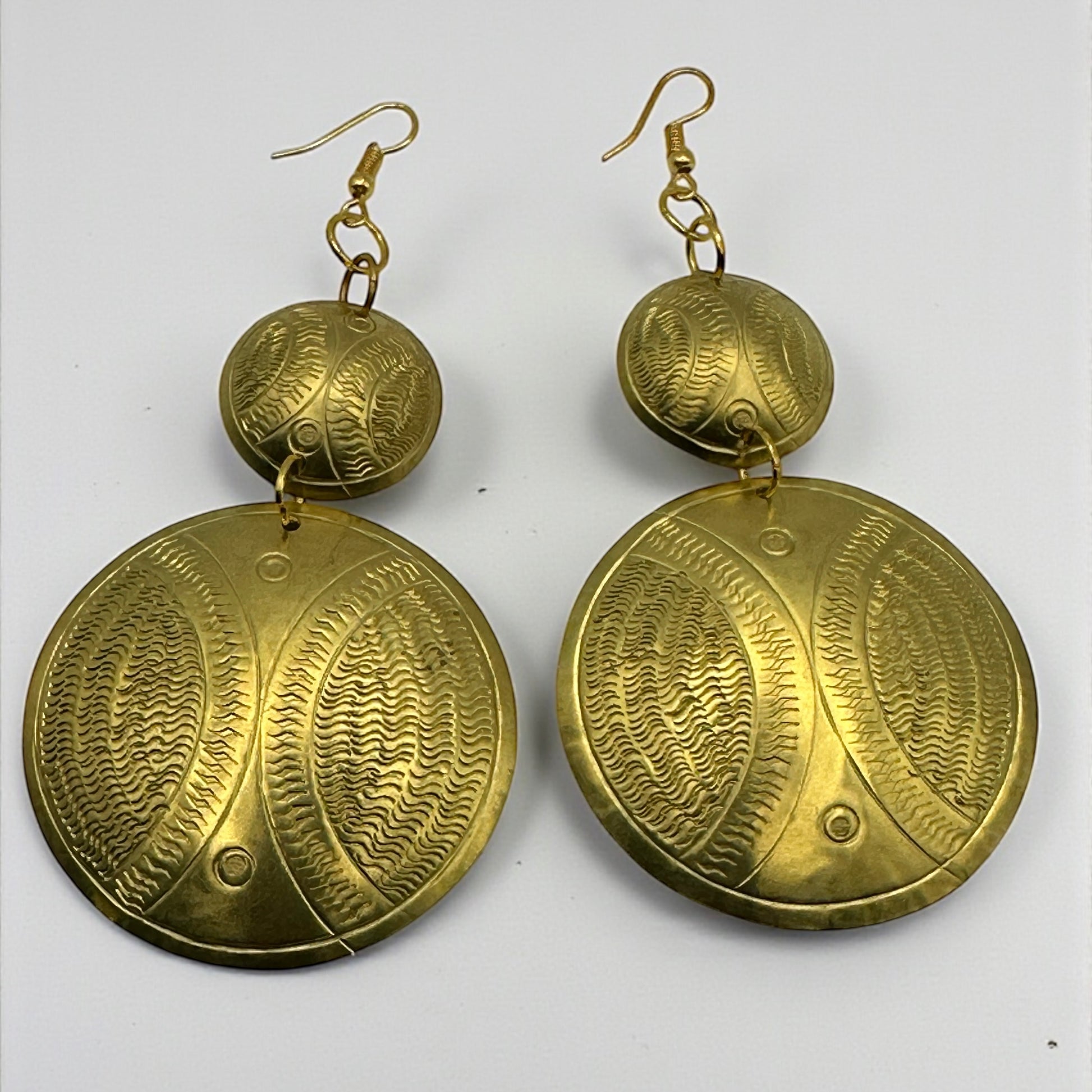 Authentic African Long Engraved Brass Dangle Earrings – Gold Afrocentric Statement Jewellery - Fatisha Boutique #