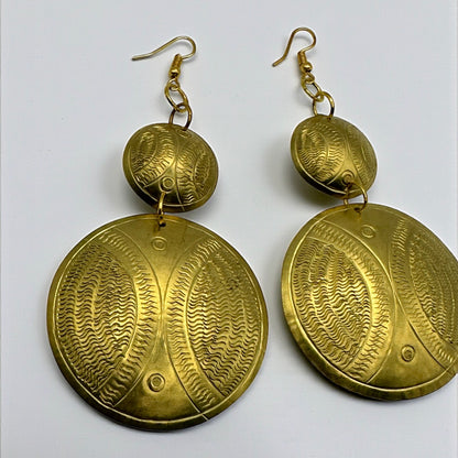 Authentic African Long Engraved Brass Dangle Earrings – Gold Afrocentric Statement Jewellery - Fatisha Boutique #