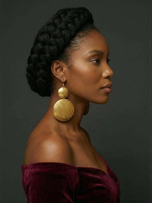Authentic African Long Engraved Brass Dangle Earrings – Gold Afrocentric Statement Jewellery - Fatisha Boutique #