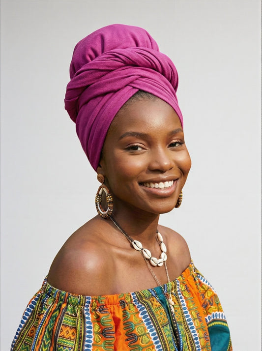 Fuchsia Long Stretch Jersey Headwrap – Soft Elastic Turban Head Wrap Scarf for Protective Styling & Fashion Look - Fatisha Boutique #