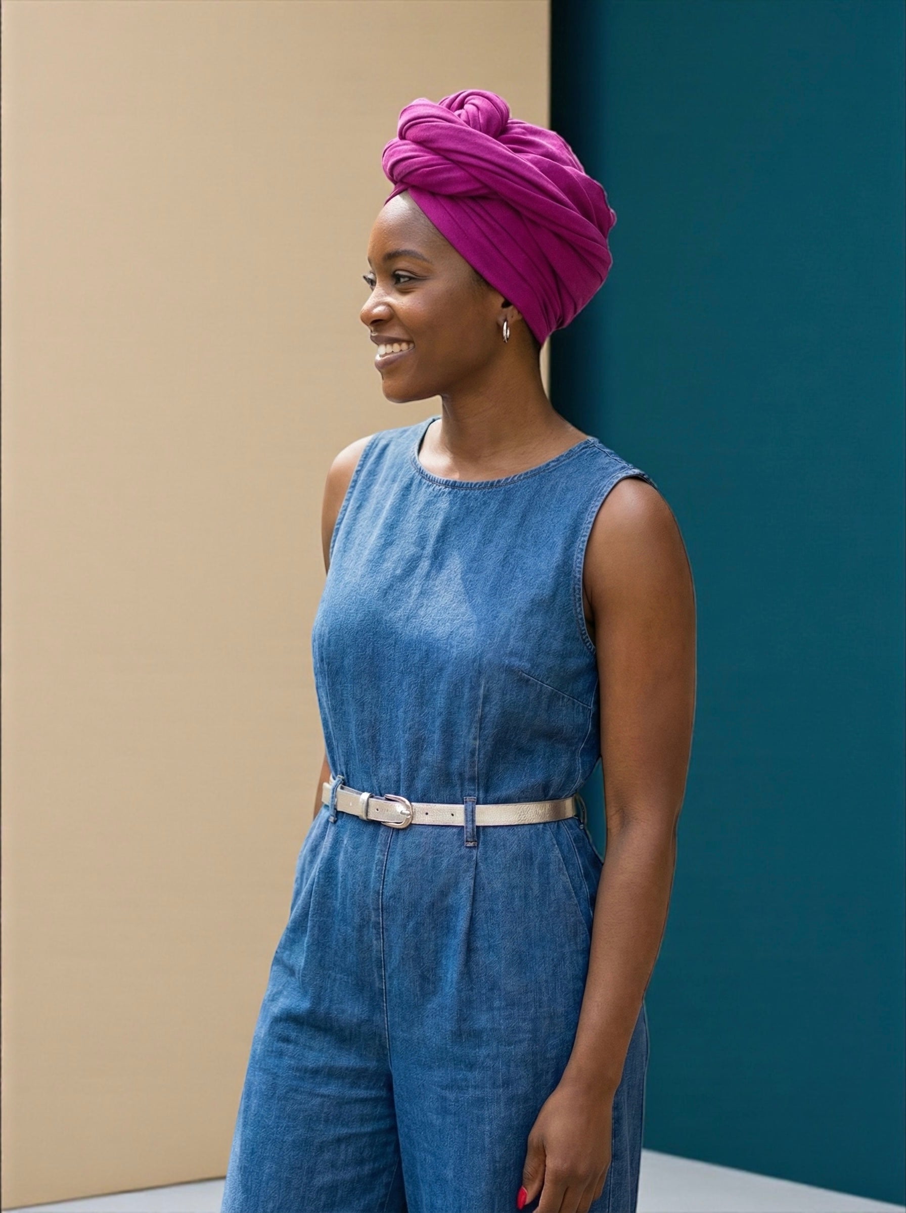 Fuchsia Long Stretch Jersey Headwrap – Soft Elastic Turban Head Wrap Scarf for Protective Styling & Fashion Look - Fatisha Boutique #