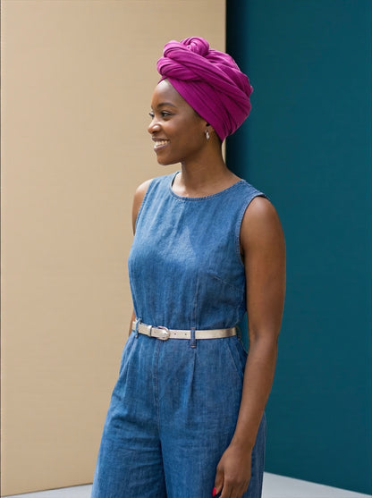 Fuchsia Long Stretch Jersey Headwrap – Soft Elastic Turban Head Wrap Scarf for Protective Styling & Fashion Look - Fatisha Boutique #