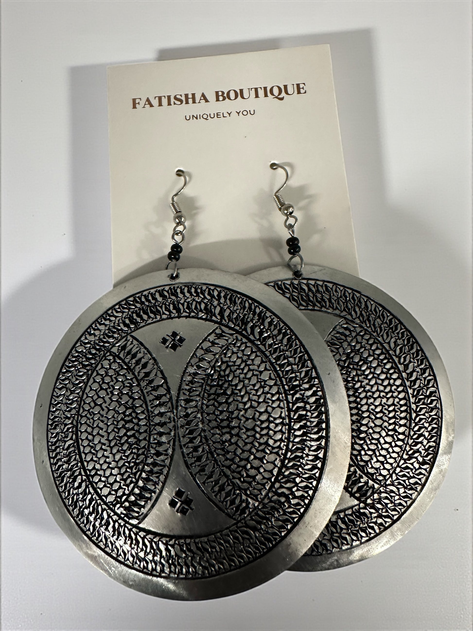 Authentic African Engraved Silver Round Earrings – Lightweight 10cm Afrocentric Dangle Jewellery - Fatisha Boutique #